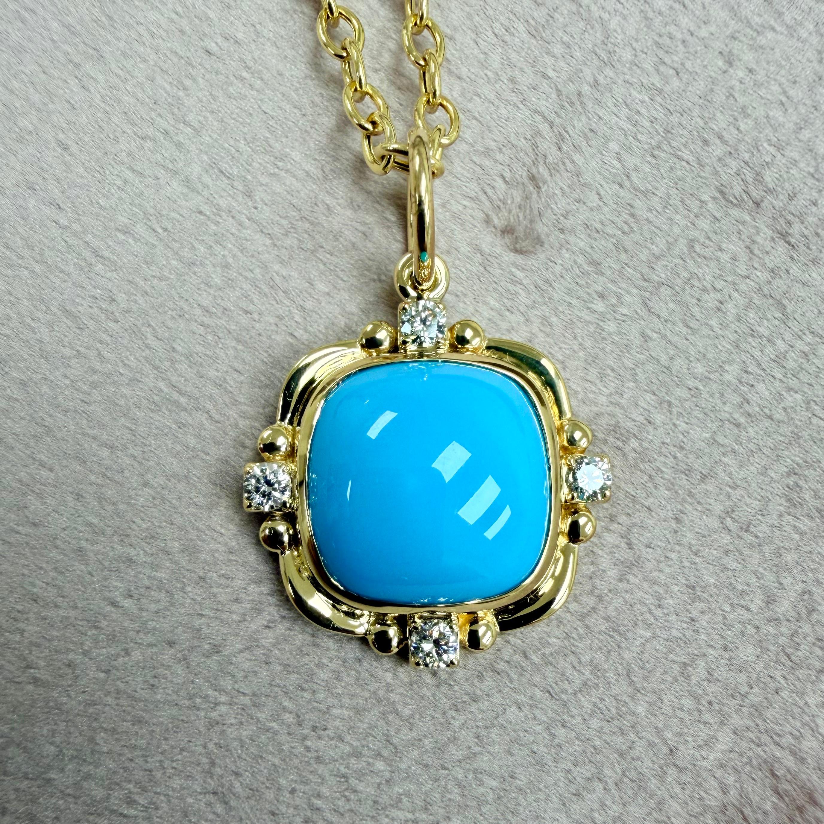 Créé en or jaune 18 carats
Turquoise Sleeping Beauty 6.50 carats approx.
Diamants 0,20 carat environ
Chaîne vendue séparément



 À propos des concepteurs ~ Dharmesh & Namrata

S'inspirant de petites choses, Jewell et Namrata Kothari ont créé une