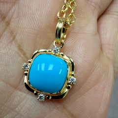 Syna Yellow Gold Sleeping Beauty Turquoise Sugarloaf Pendant with Diamonds
