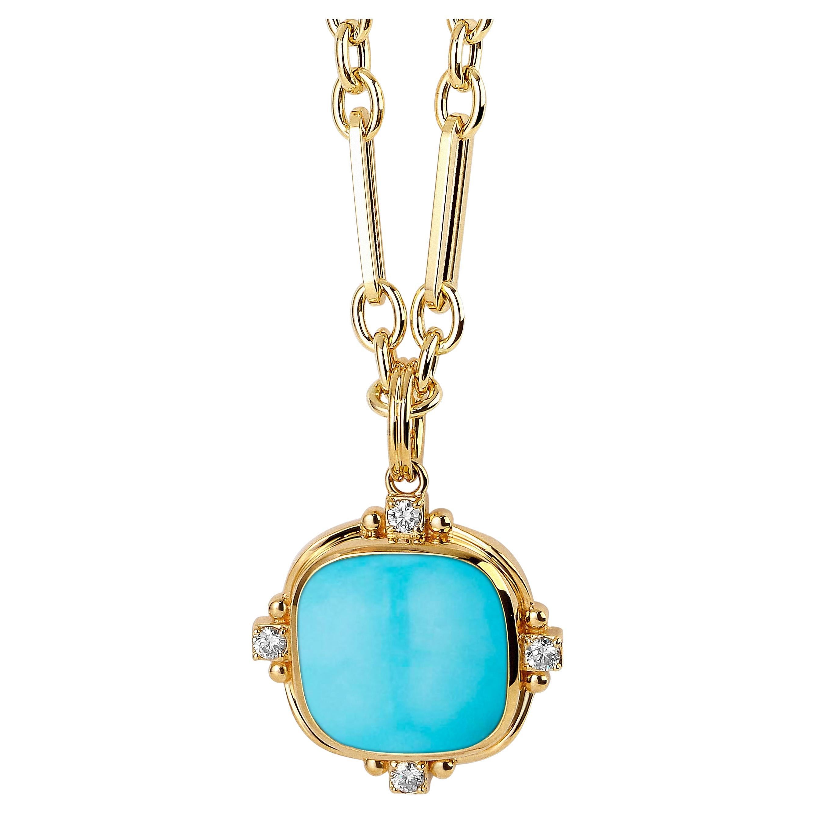 Syna Pendentif pain de sucre en or jaune avec diamants - Sleeping Beauty Turquoise