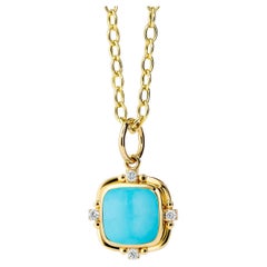 Syna Yellow Gold Sleeping Beauty Turquoise Sugarloaf Pendant with Diamonds