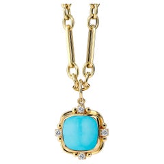 Syna Pendentif pain de sucre en or jaune avec diamants - Sleeping Beauty Turquoise