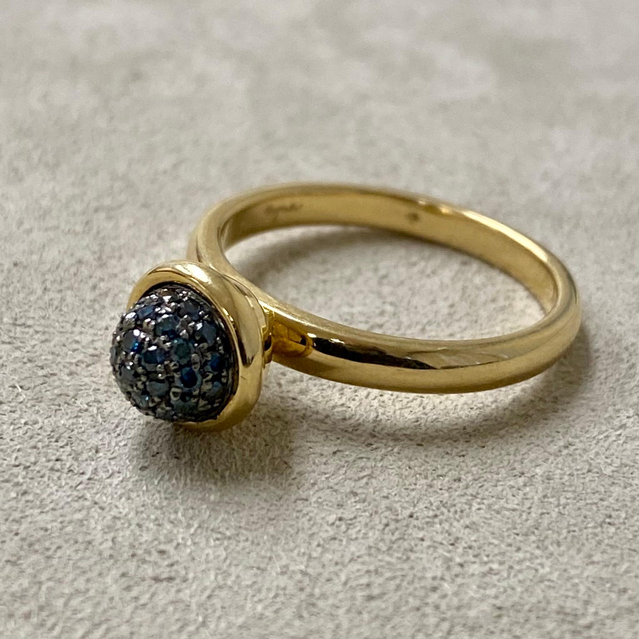 Created in 18 karat yellow gold
Blue diamonds 0.30 carat approx.
Blue diamond pave ring 8 mm diameter approx.
Ring size US 6.5, can be sized upon request.

Crafted from luxuriant 18 karat yellow gold, this exquisite ring is encrusted with an array