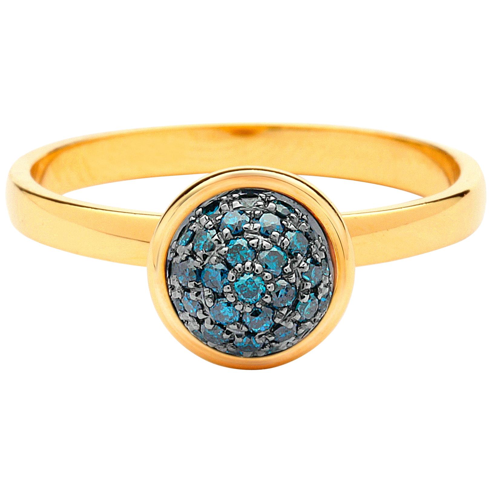 Syna Yellow Gold Small Blue Diamond Pave Ring For Sale