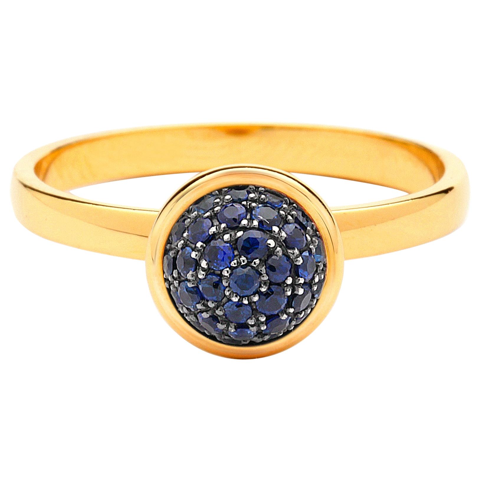 Syna Yellow Gold Small Blue Sapphire Pave Ring For Sale