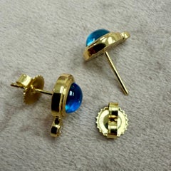 Syna Yellow Gold Small Blue Topaz and Diamond Studs