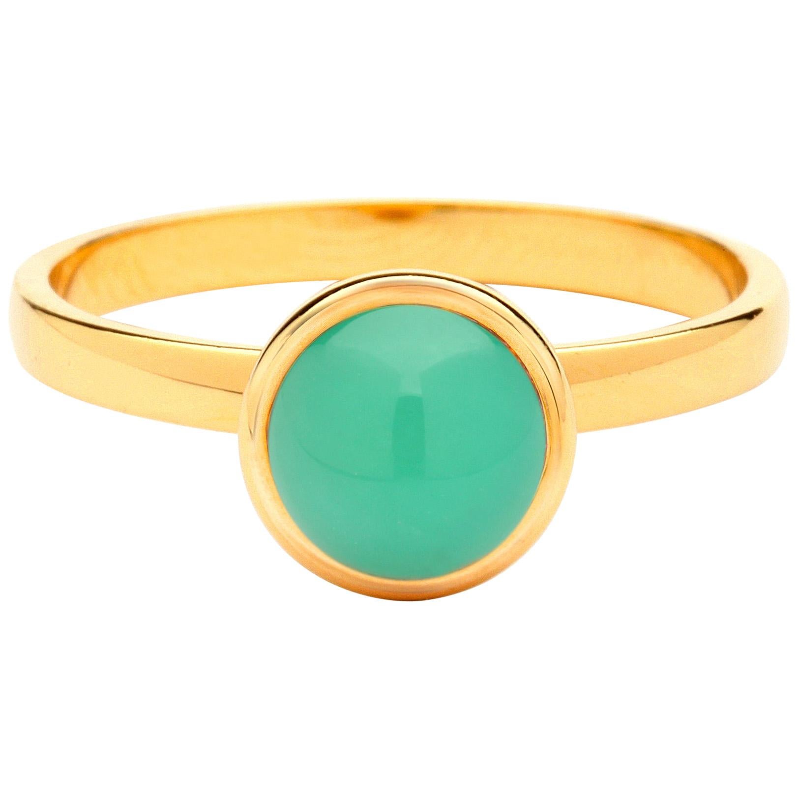 Syna Yellow Gold Small Chrysoprase Ring For Sale