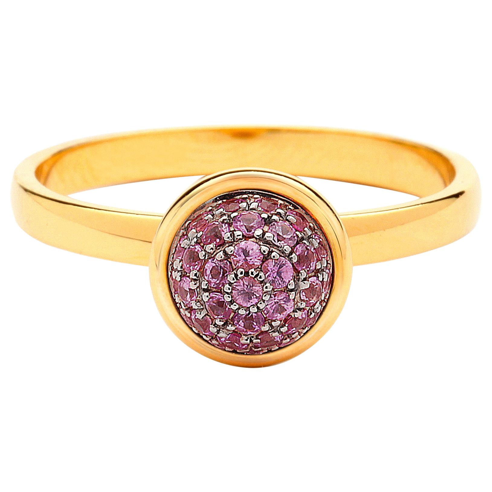Syna Yellow Gold Small Pink Sapphire Pavé Ring For Sale