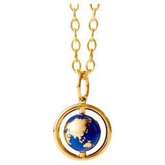 Syna Yellow Gold Small Rotating Earth Pendant with Lapis Enamel