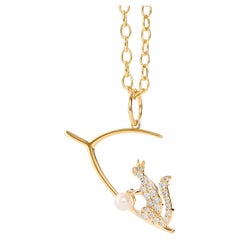 Syna Yellow Gold Squirrel Pendant with Pearl and Champagne Diamonds