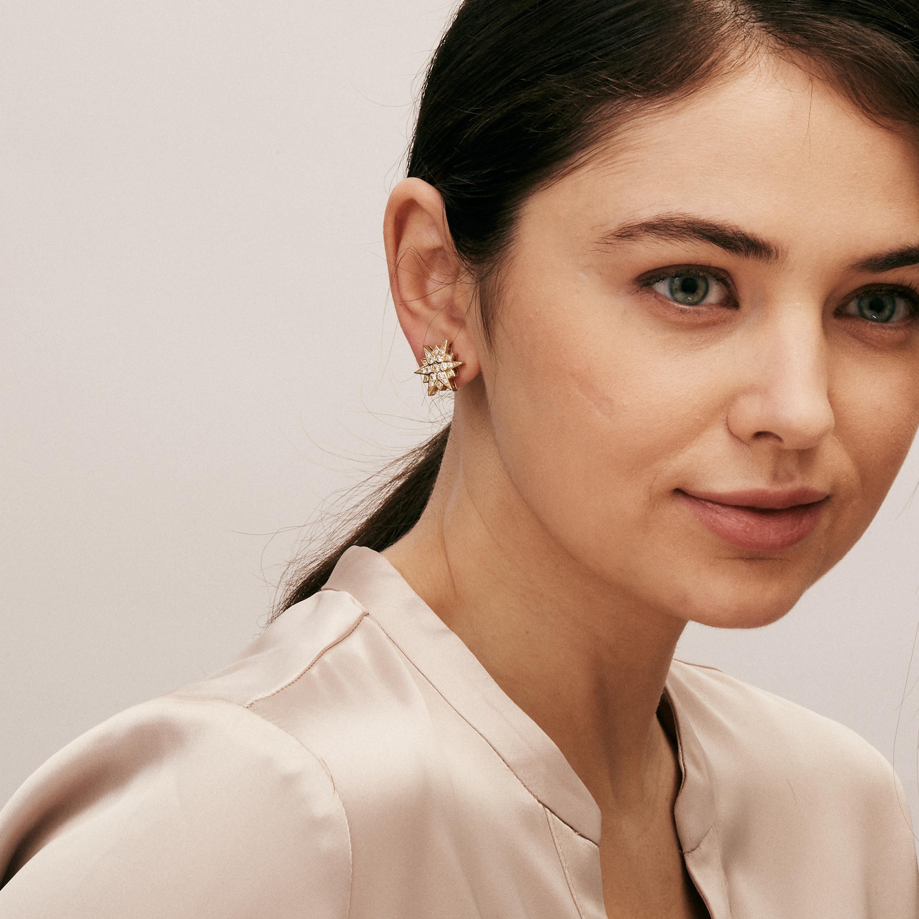 Created in 18 karat yellow gold
Diamonds 1.25 carats approx.
Post backs for pierced ears
Limited edition

Crafted from luxurious 18 karat yellow gold, these luminous earrings are dotted with a dazzling 1.25 carat diamond display, and fasten securely