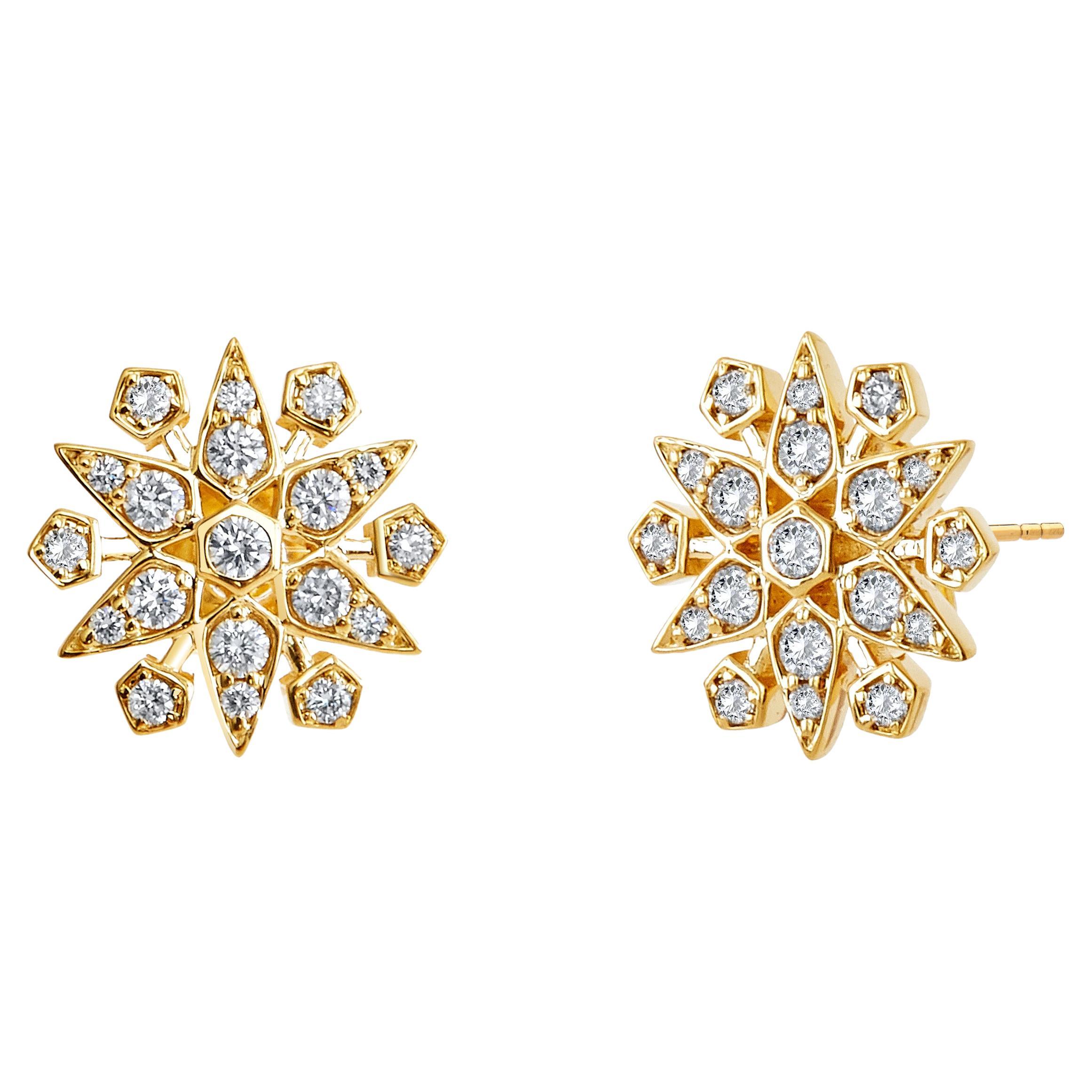 Syna Yellow Gold Starburst Earrings with Diamonds For Sale