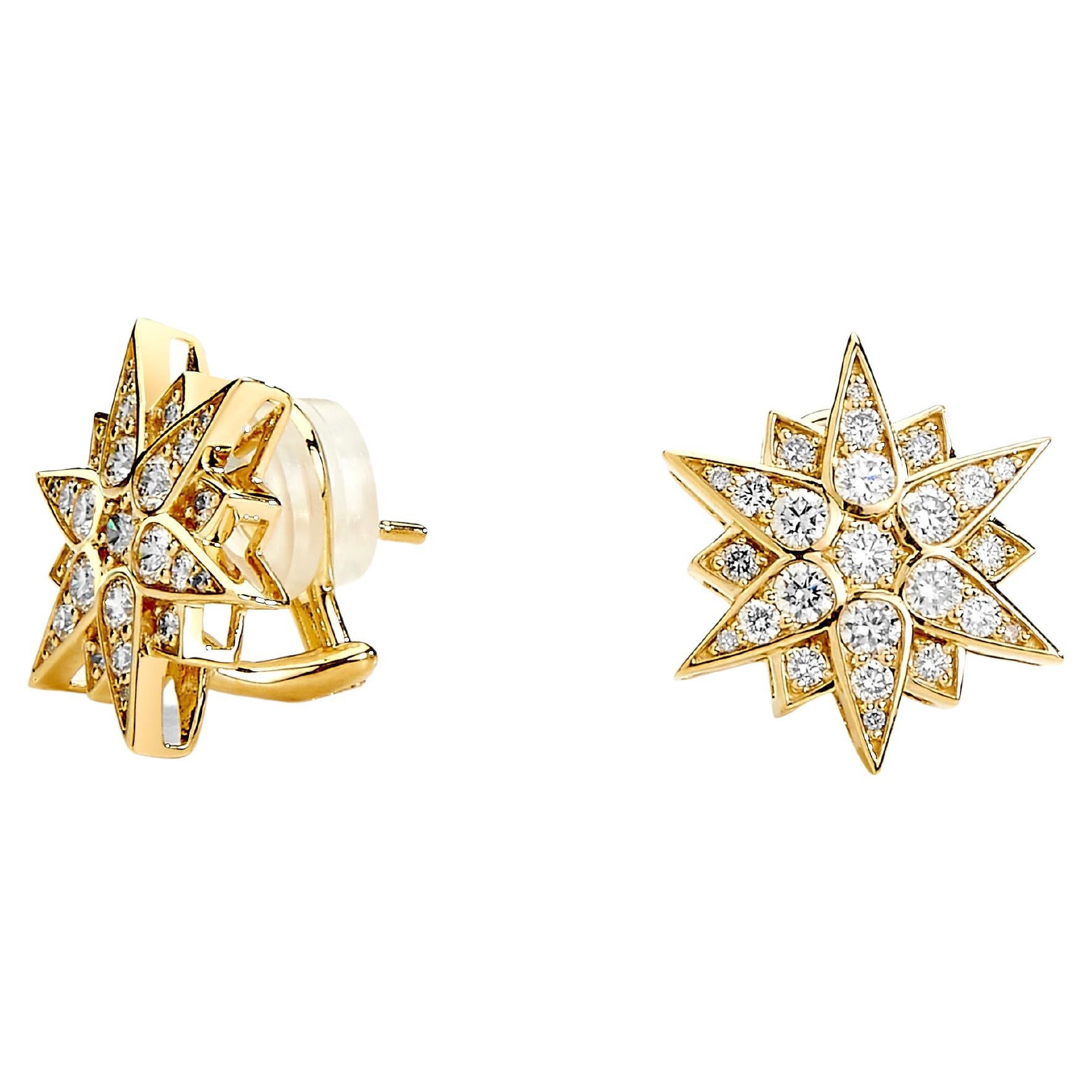 Syna Yellow Gold Starburst Earrings with Diamonds For Sale