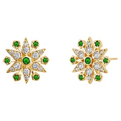 Syna Yellow Gold Starburst Earrings with Emeralds and Diamonds