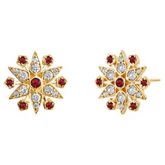 Syna Starburst-Ohrringe aus Gelbgold mit Rubinen und Diamanten