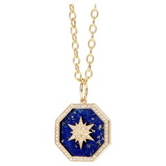 Syna Yellow Gold Starburst Lapis Lazuli Pendant with Champagne Diamonds