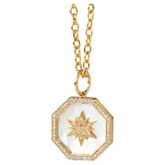 Syna Yellow Gold Starburst Mother of Pearl Pendant with Champagne Diamonds