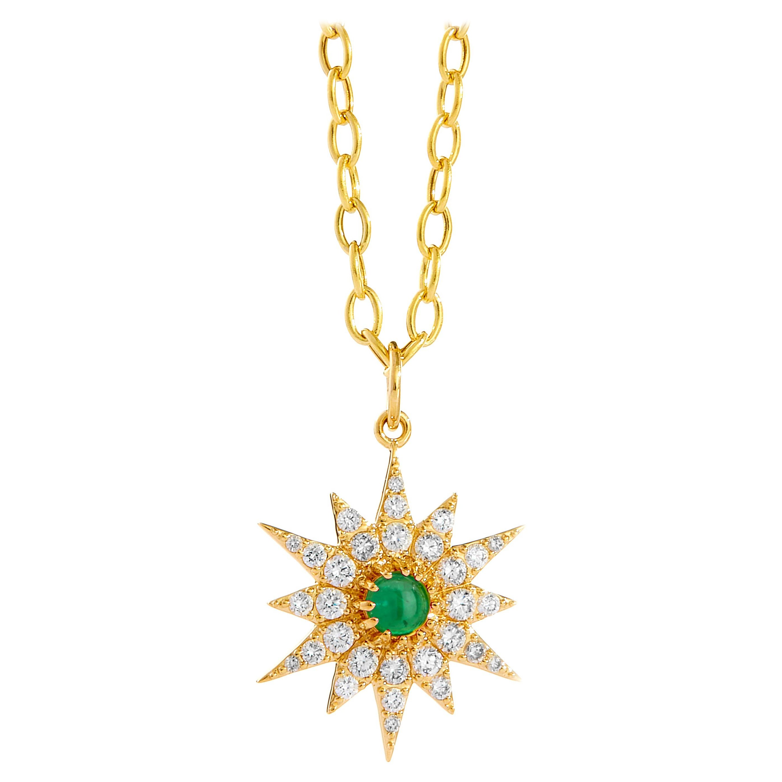 Colgante Starburst de oro amarillo Syna con esmeralda y diamantes champán