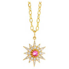 Syna Yellow Gold Starburst Pendant with Rubellite and Diamonds