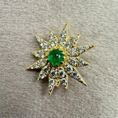 Syna Yellow Gold Starburst Pin Pendant with Emerald and Diamonds