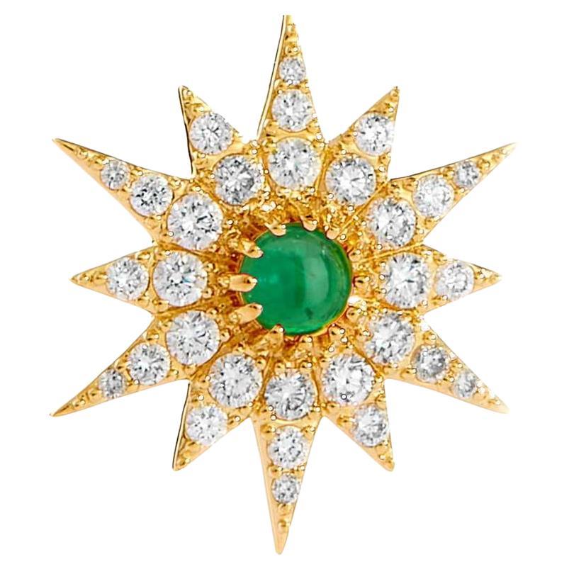 Syna Gelbgold Starburst Pin-Anhänger mit Smaragd und Diamanten