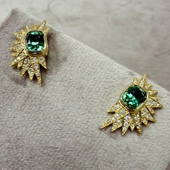 Syna Yellow Gold Starburst Studs with Green Lagoon Tourmaline and Diamonds