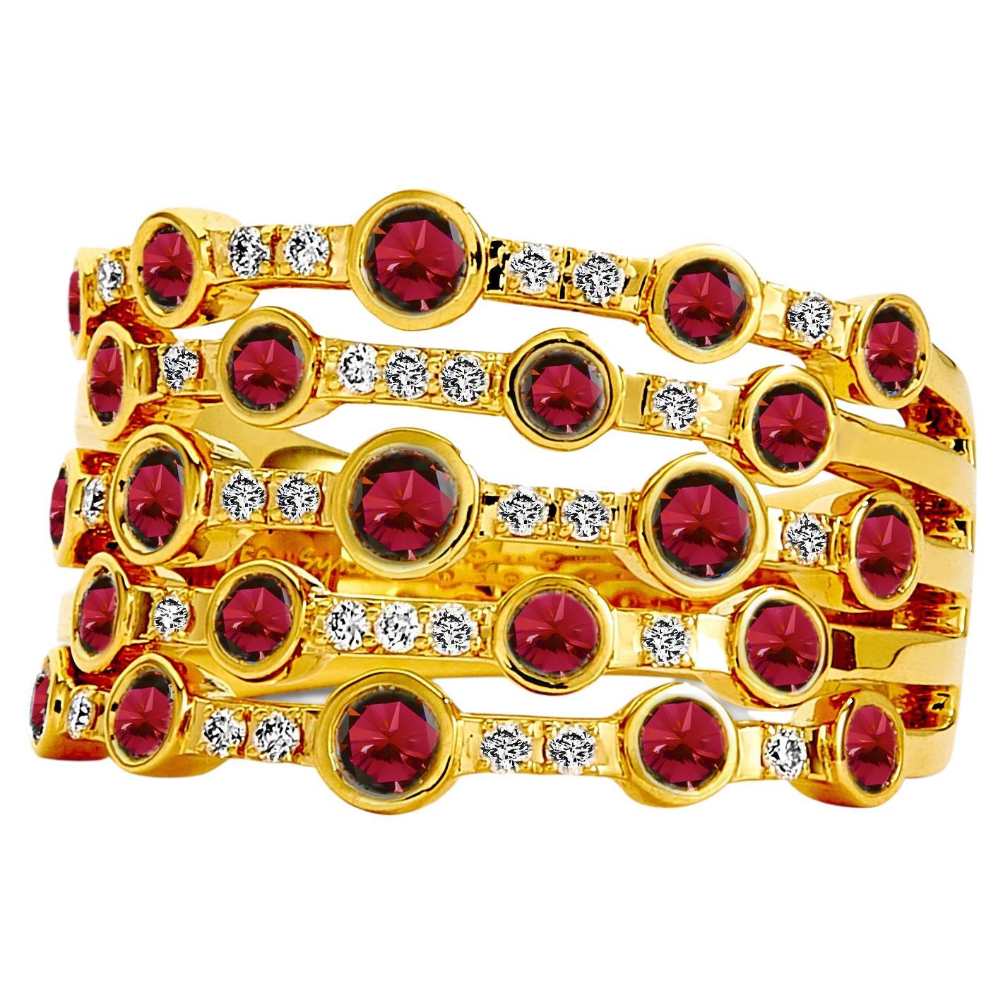 Syna Yellow Gold Starry Night Ring with Rubies and Diamonds