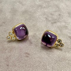Syna Yellow Gold Sugarloaf Amethyst and Diamond Studs