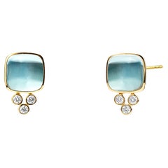 Syna Yellow Gold Sugarloaf Blue Topaz and Diamonds Studs