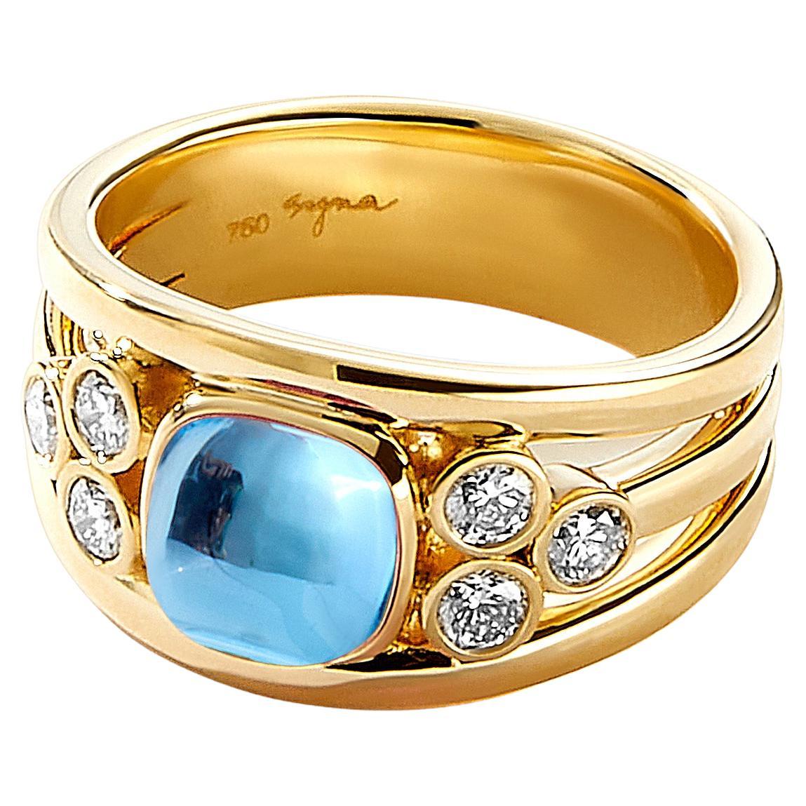 Bandeau en or jaune Syna avec topaze bleue Sugarloaf et diamants