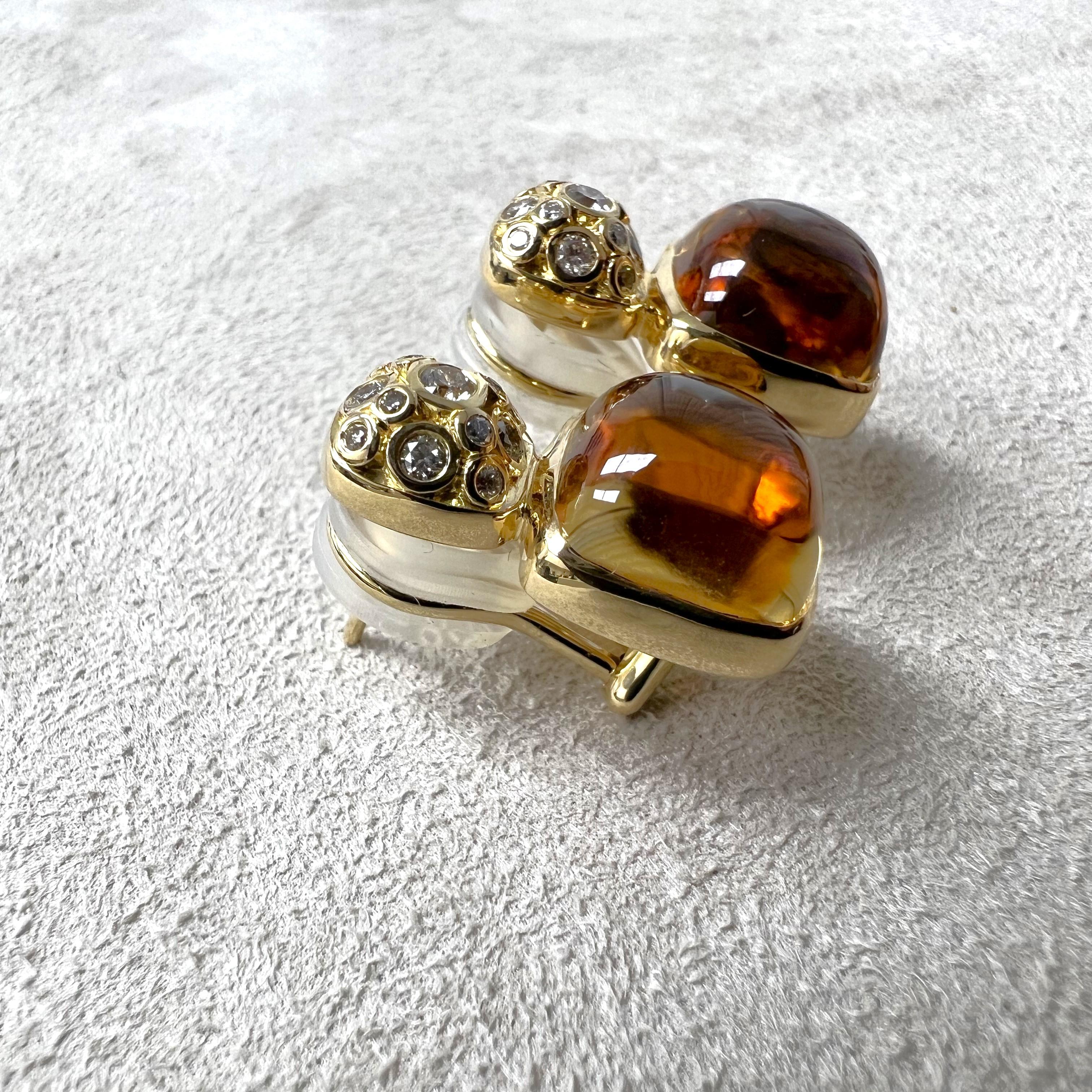 Contemporary Syna Yellow Gold Sugarloaf Earrings with Citrine and Diamonds  For Sale
