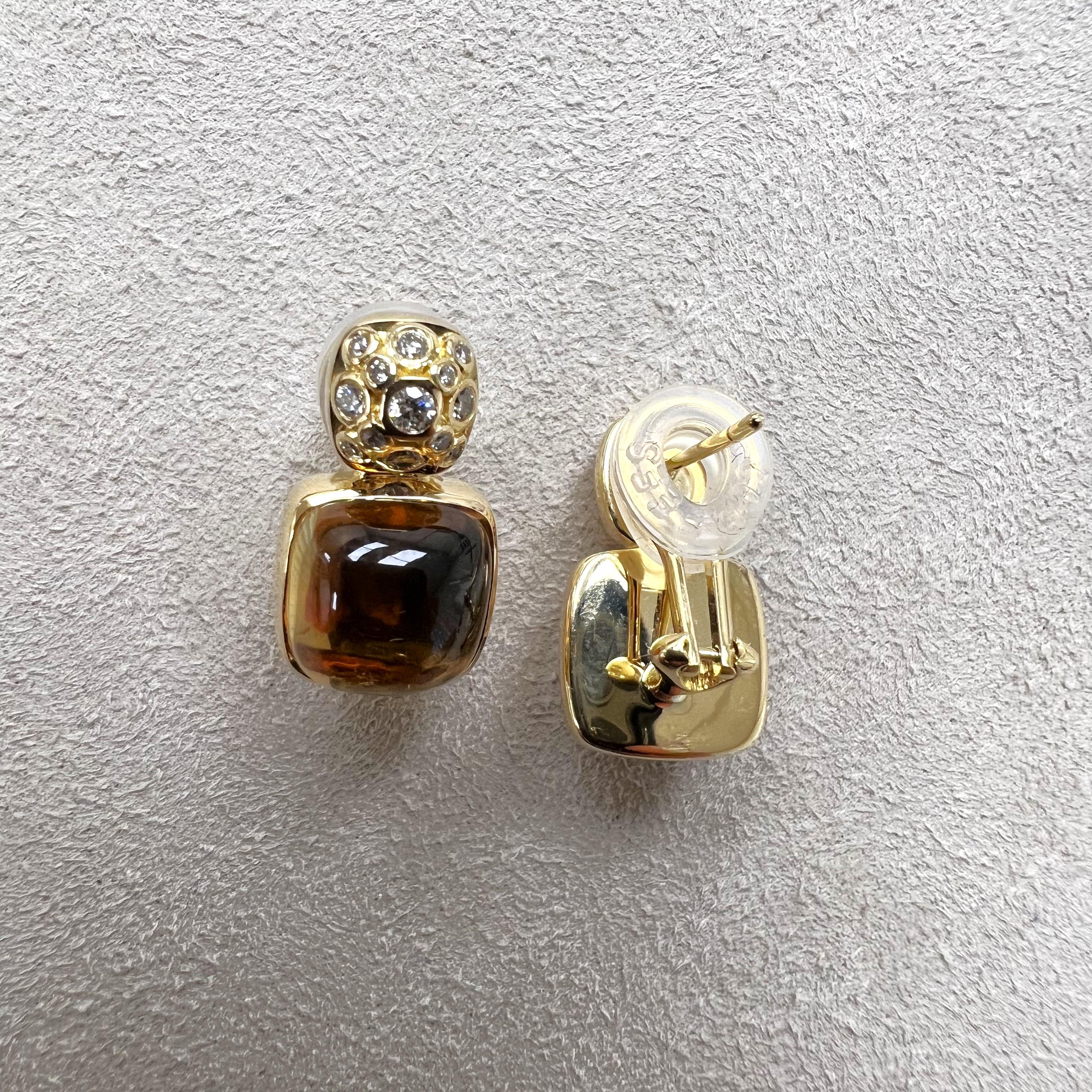 Sugarloaf Cabochon Syna Yellow Gold Sugarloaf Earrings with Citrine and Diamonds  For Sale