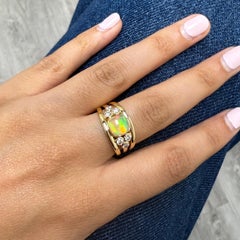Syna Yellow Gold Sugarloaf Ethiopian Opal Band with Diamonds
