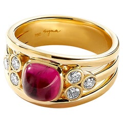 Syna Yellow Gold Sugarloaf Rubellite Band with Diamonds