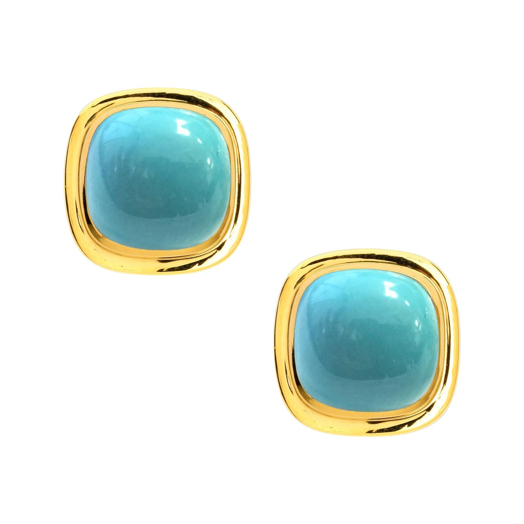 Syna Yellow Gold Sugarloaf Sleeping Beauty Turquoise Earrings