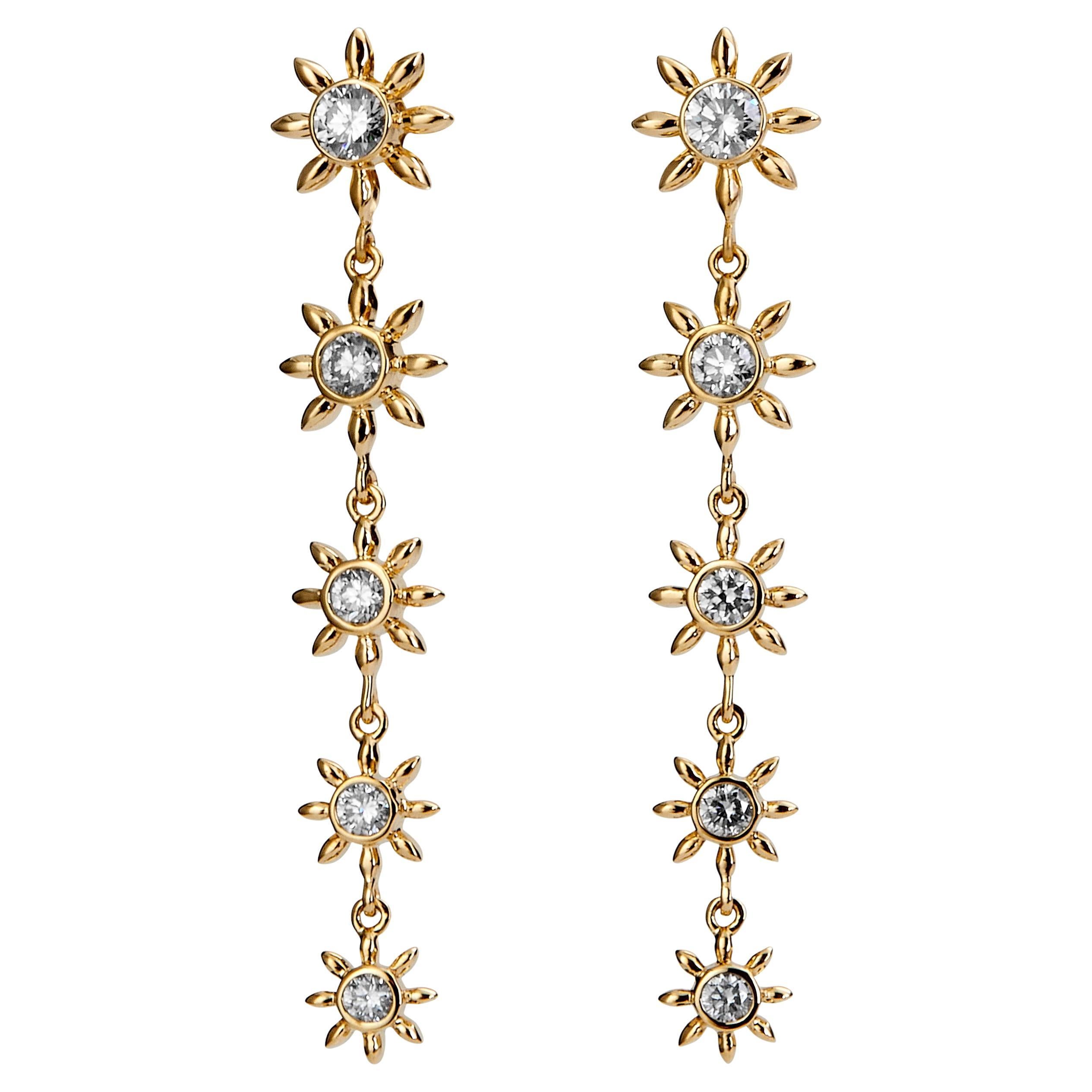 Syna Yellow Gold Sun Earrings with Diamonds For Sale