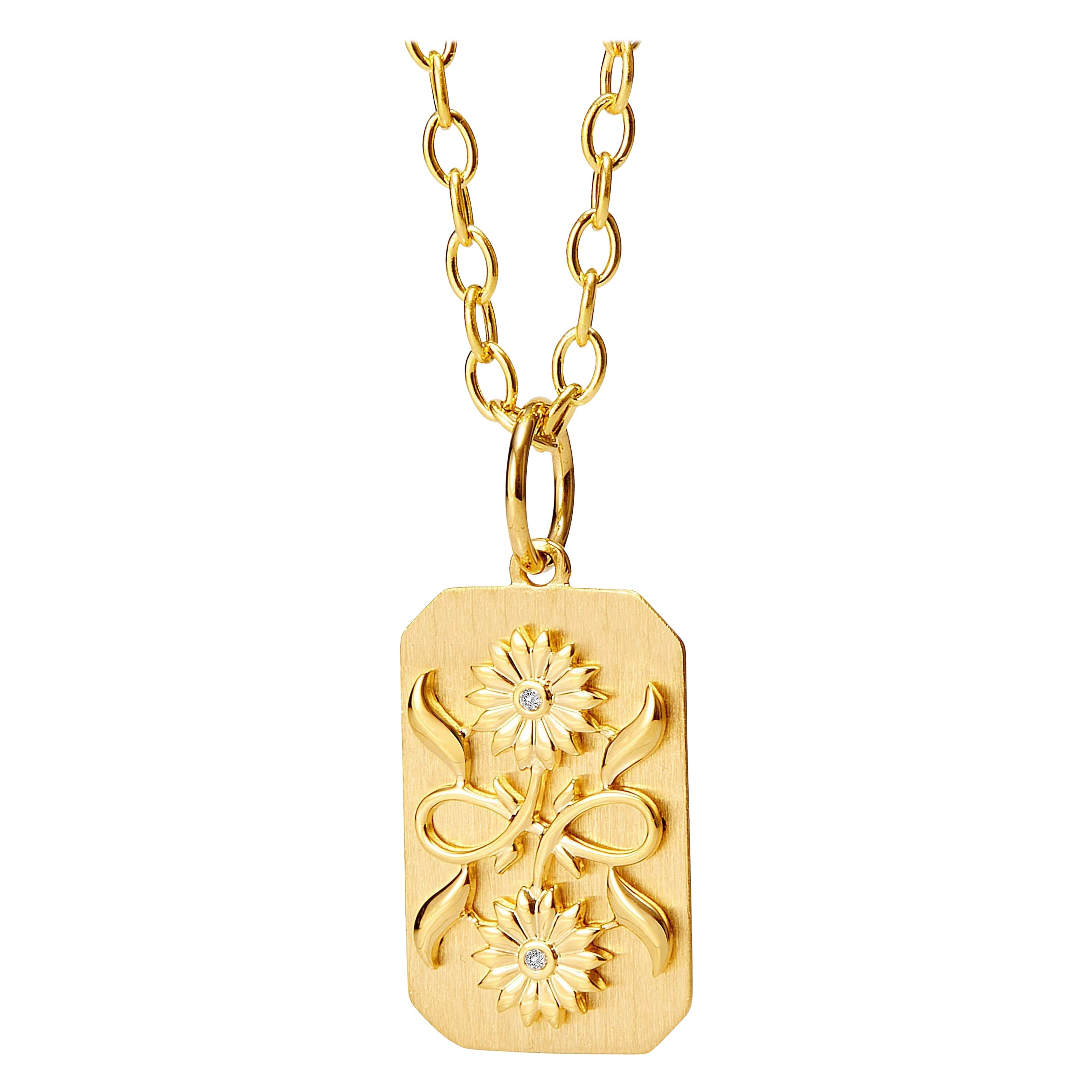 Syna Yellow Gold Sun Flower Pendant with Champagne Diamonds en venta