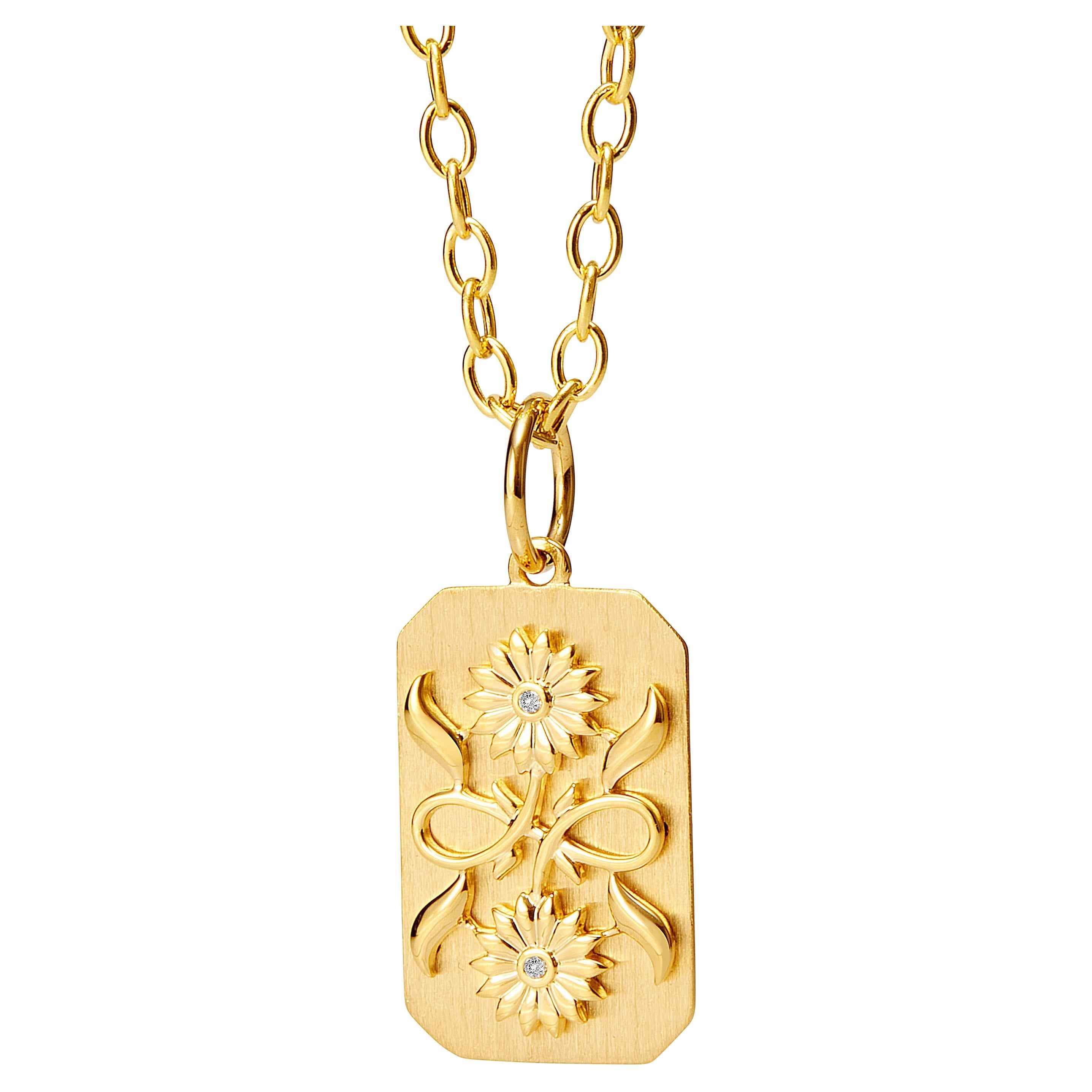 Syna Yellow Gold Sun Flower Pendant with Champagne Diamonds