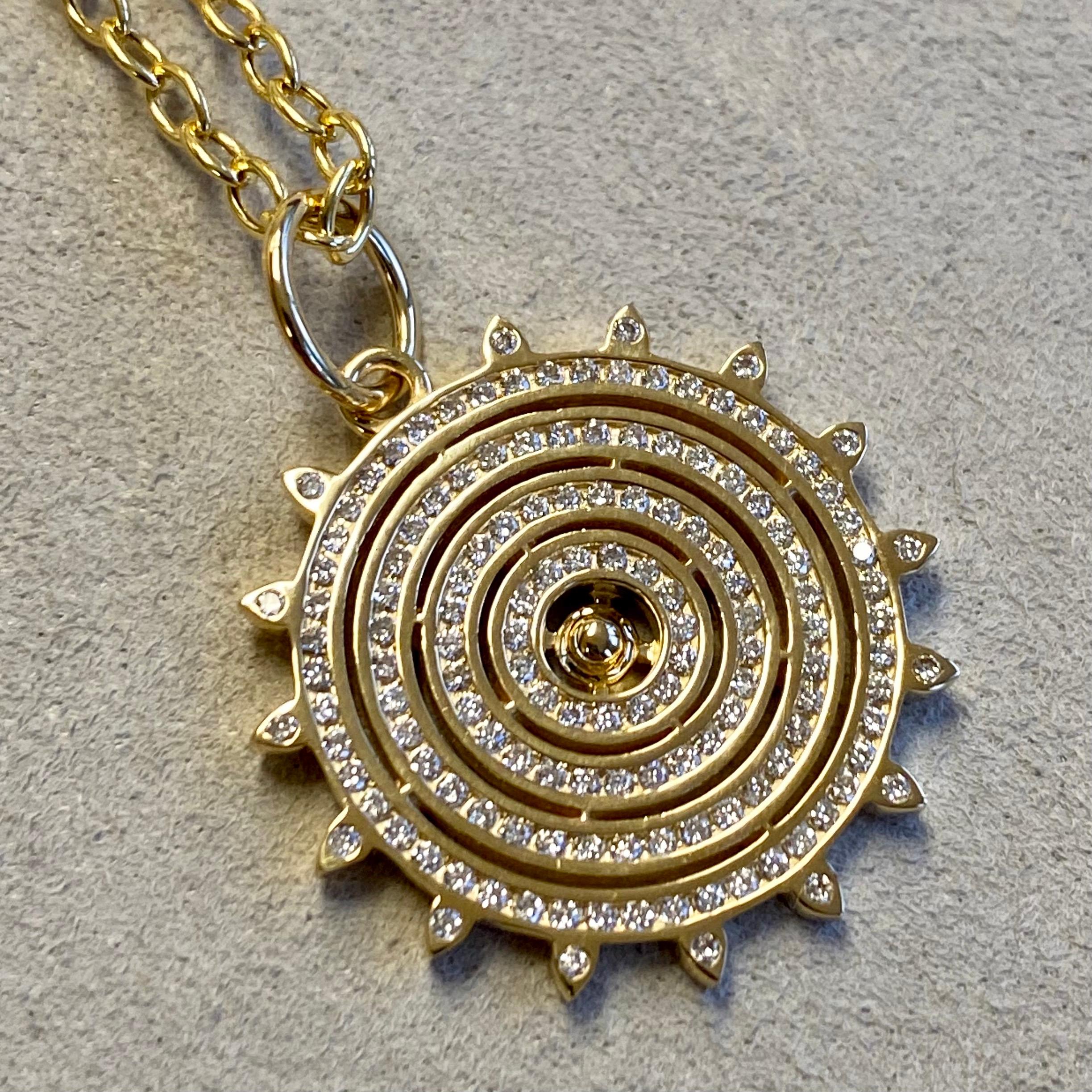 Contemporary Syna Yellow Gold Sun Pendant with Diamonds For Sale