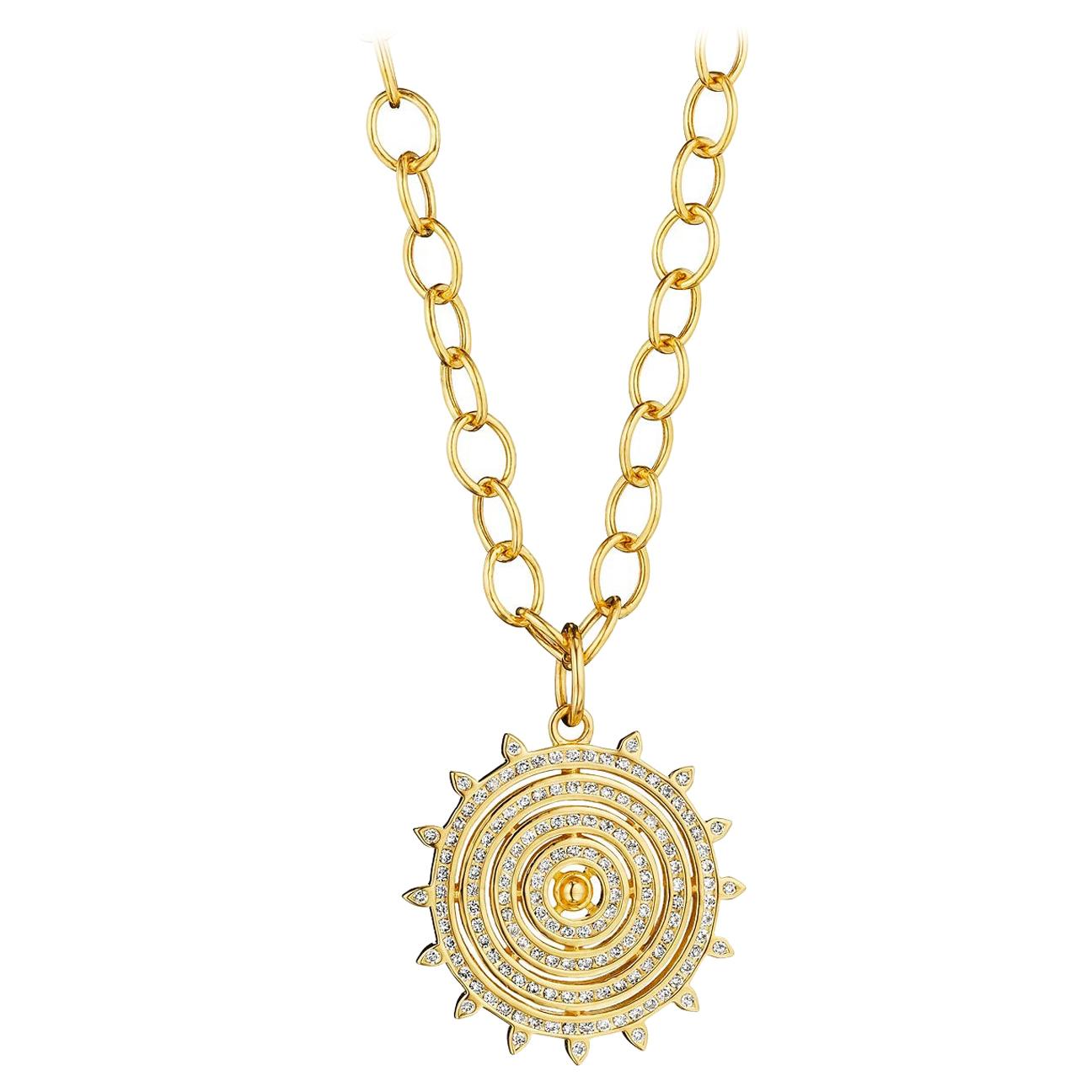 Syna Yellow Gold Sun Pendant with Diamonds