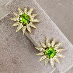 Syna Yellow Gold Sunburst Earrings with Peridot and Diamonds