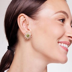 Syna Yellow Gold Sunburst Earrings with Peridot and Diamonds