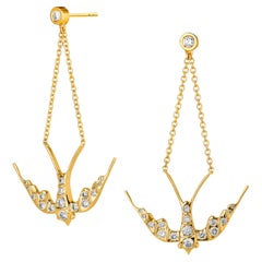 Syna Yellow Gold Swallow Earrings with Diamonds