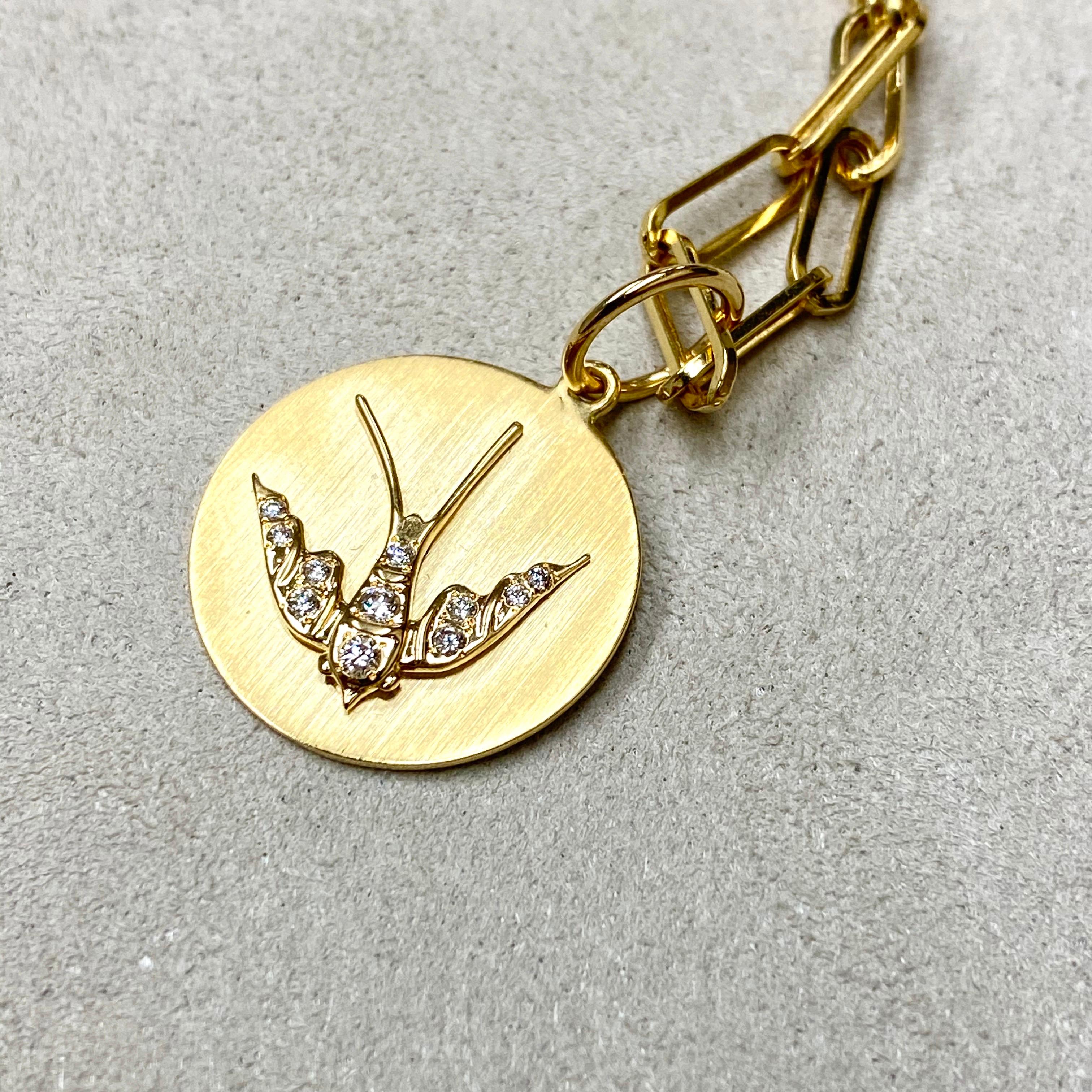 Contemporary Syna Yellow Gold Swallow Pendant with Diamonds For Sale