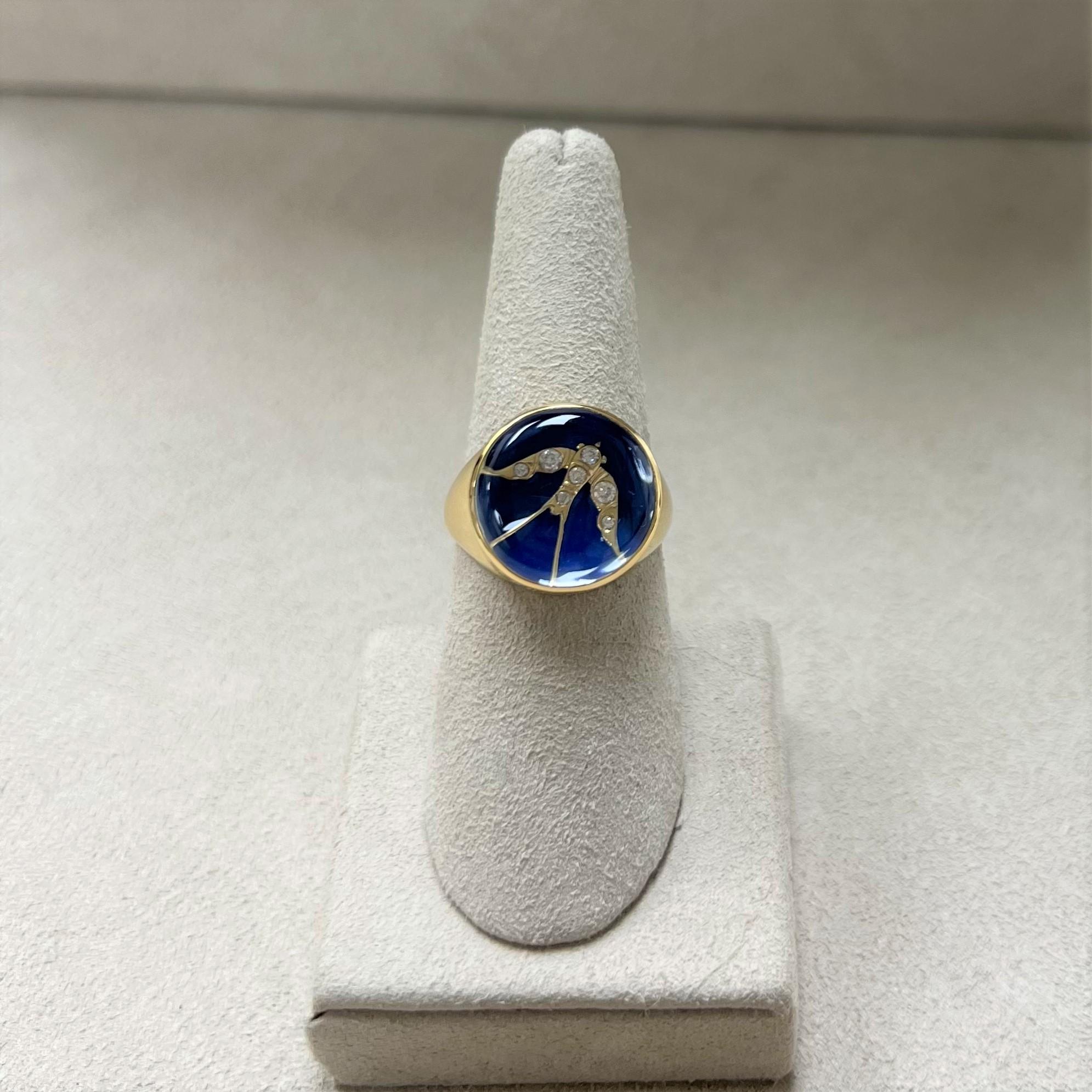 Created in 18 karat yellow gold
Rock crystal 10 carats approx.
Diamonds 0.35 carat approx.
Lapis blue enamel details
Ring size US 7, can be sized as per request
Limited edition

Crafted in 18-karat yellow gold and graced with rock crystal and