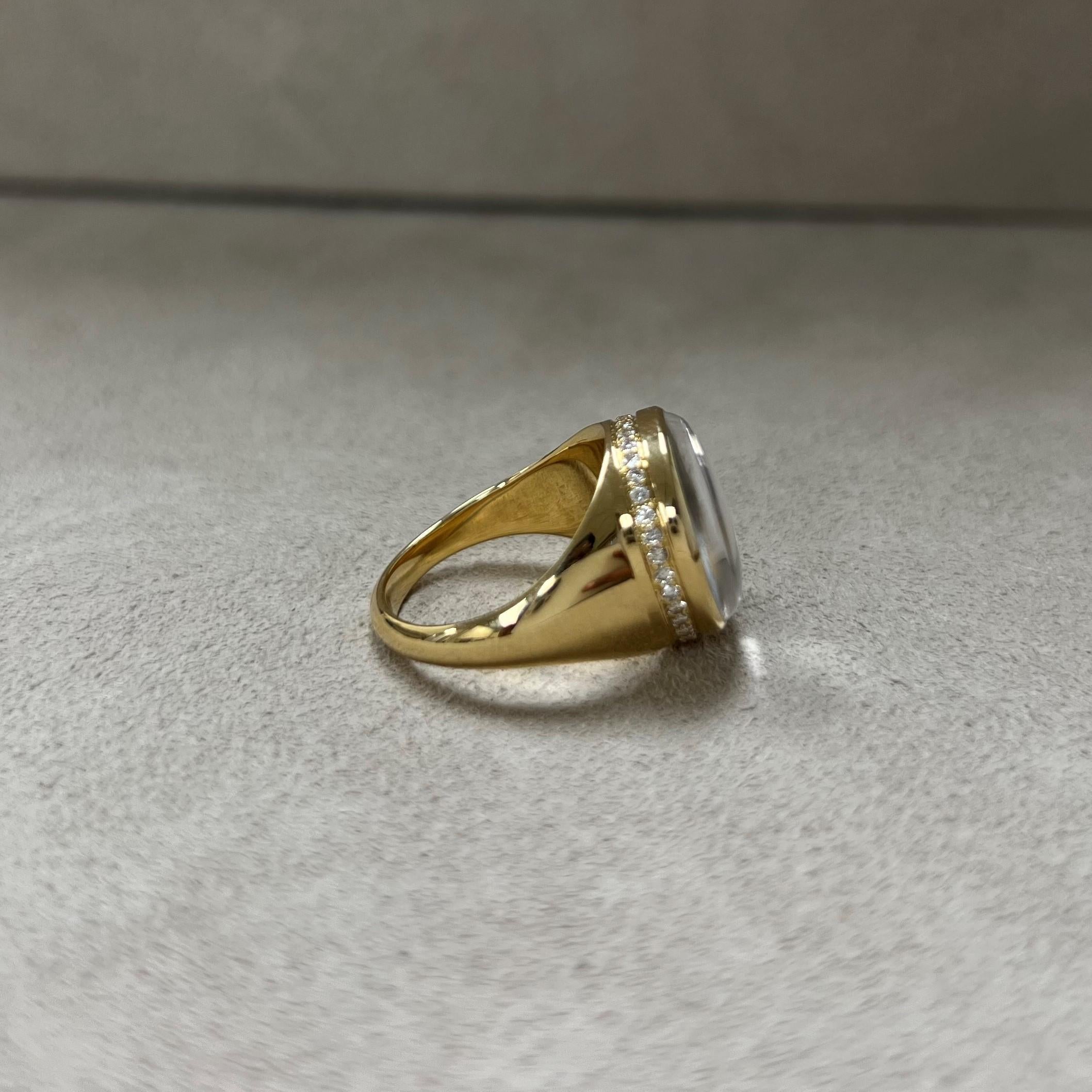 Gelbgold Swallow-Ring mit Bergkristall, Emaille und Diamanten (Zeitgenössisch)