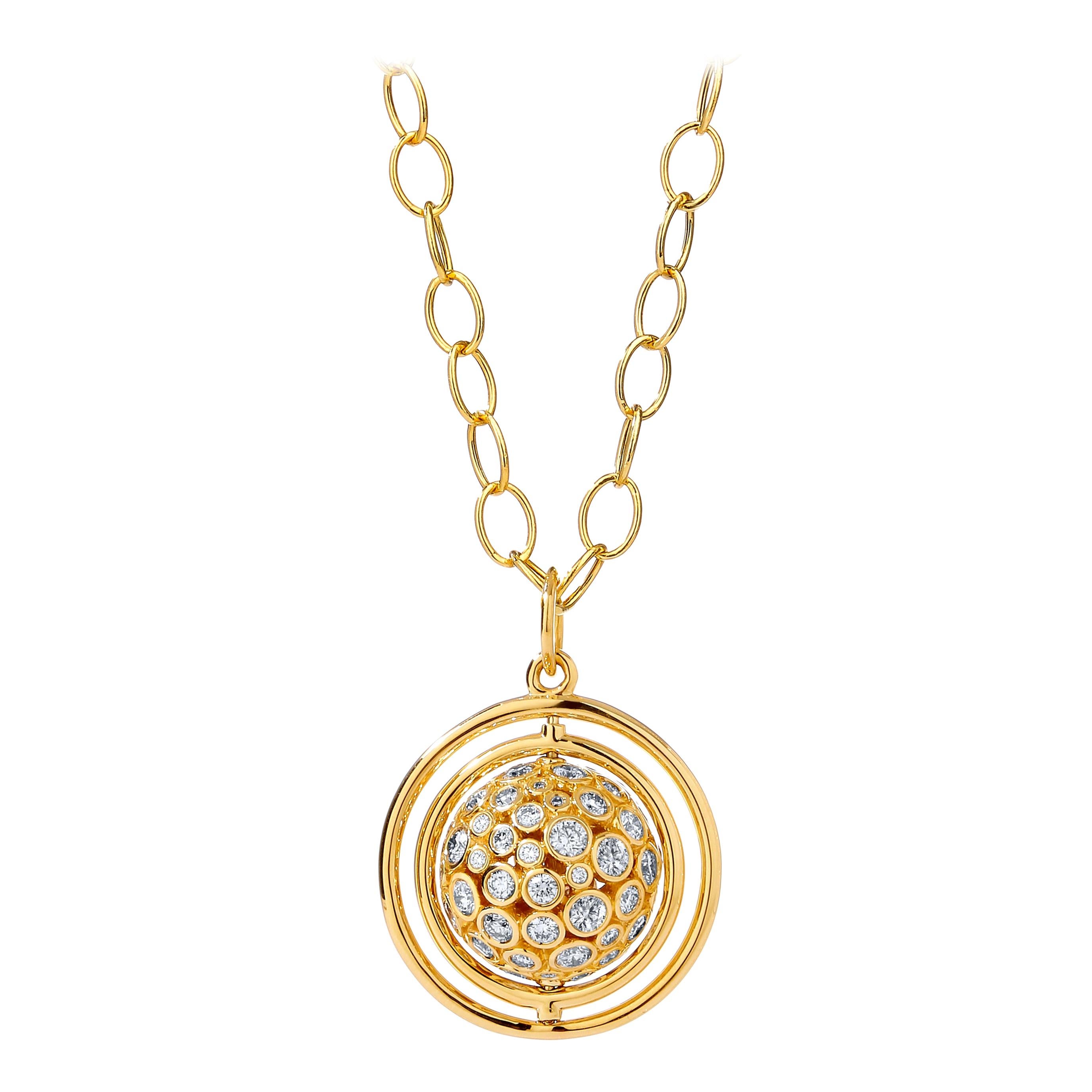 Syna Yellow Gold Swivel Pendant with Diamonds For Sale