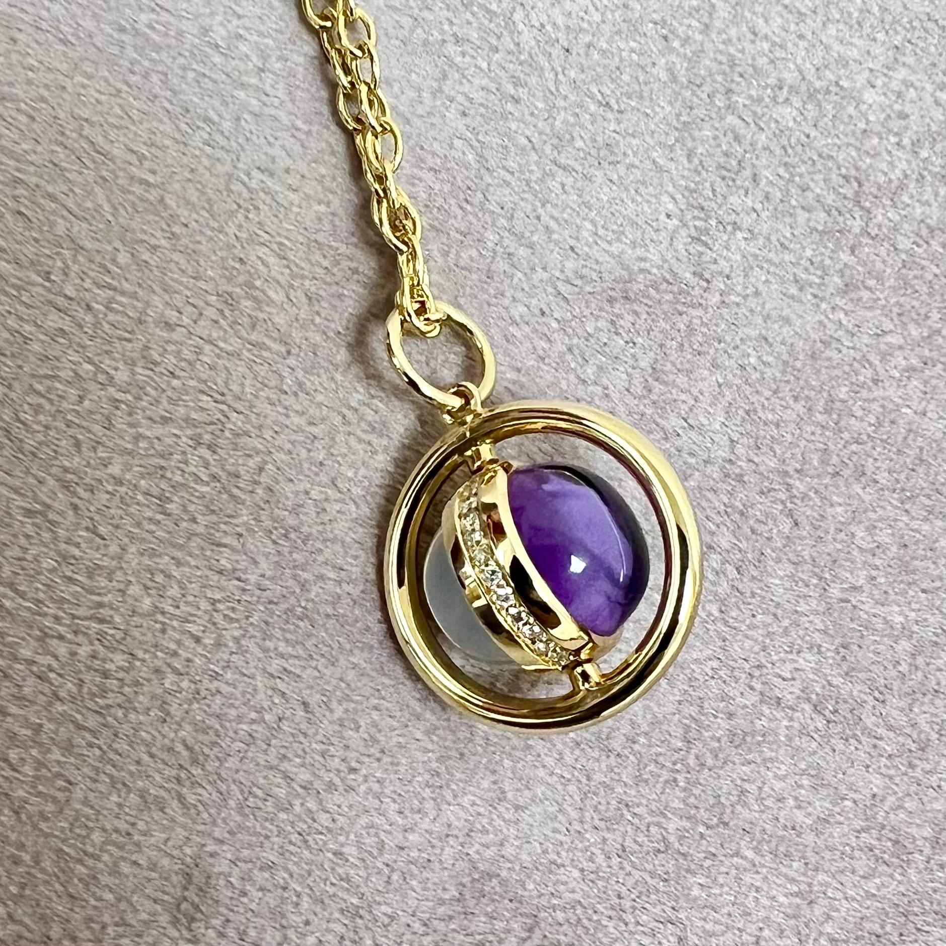 Syna Yellow Gold Swivel Pendant with Moon Quartz, Amethyst and Diamonds In New Condition For Sale In Fort Lee, NJ