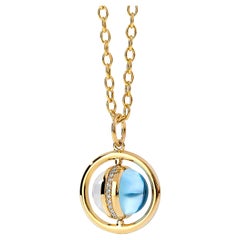 Syna Yellow Gold Swivel Pendant with Moon Quartz, Blue Topaz and Diamonds