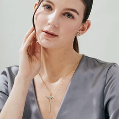 Syna Yellow Gold Sword Pendant with Emeralds and Diamonds