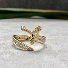 Syna Yellow Gold Sword Ring with Bright Diamonds
